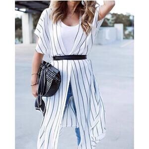 Womens Fashion Stripe Short Sleeve Kimono Outerwear Womens One Size Fit Most S-L